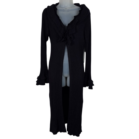 American Vintage Sweaters - MyLife Vintage Y2K Dark Purple Ribbed Whimsigoth Goth Ruffle Neck Cardigan M